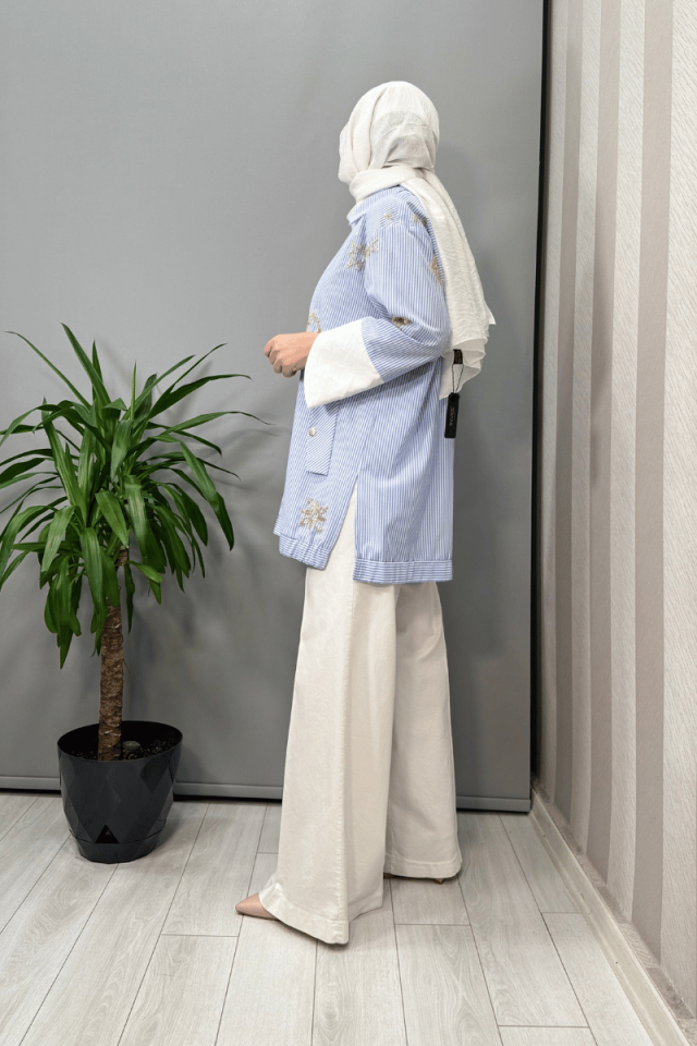 Ghisa Taş Detaylı Koton Ceket Mavi 25YGSTNK4854