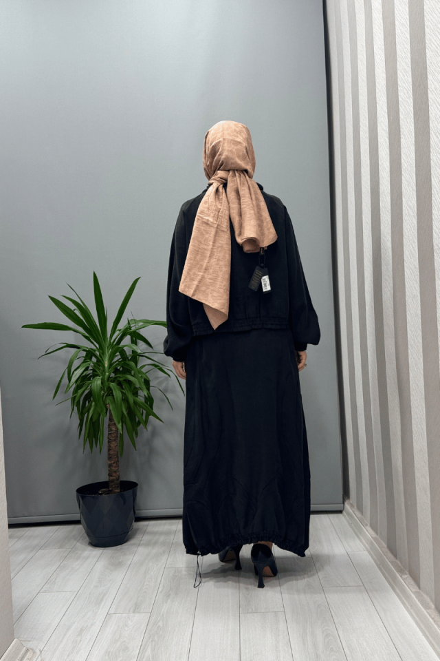 Misswhence Fermuarlı İpek Keten Takım Siyah 37200