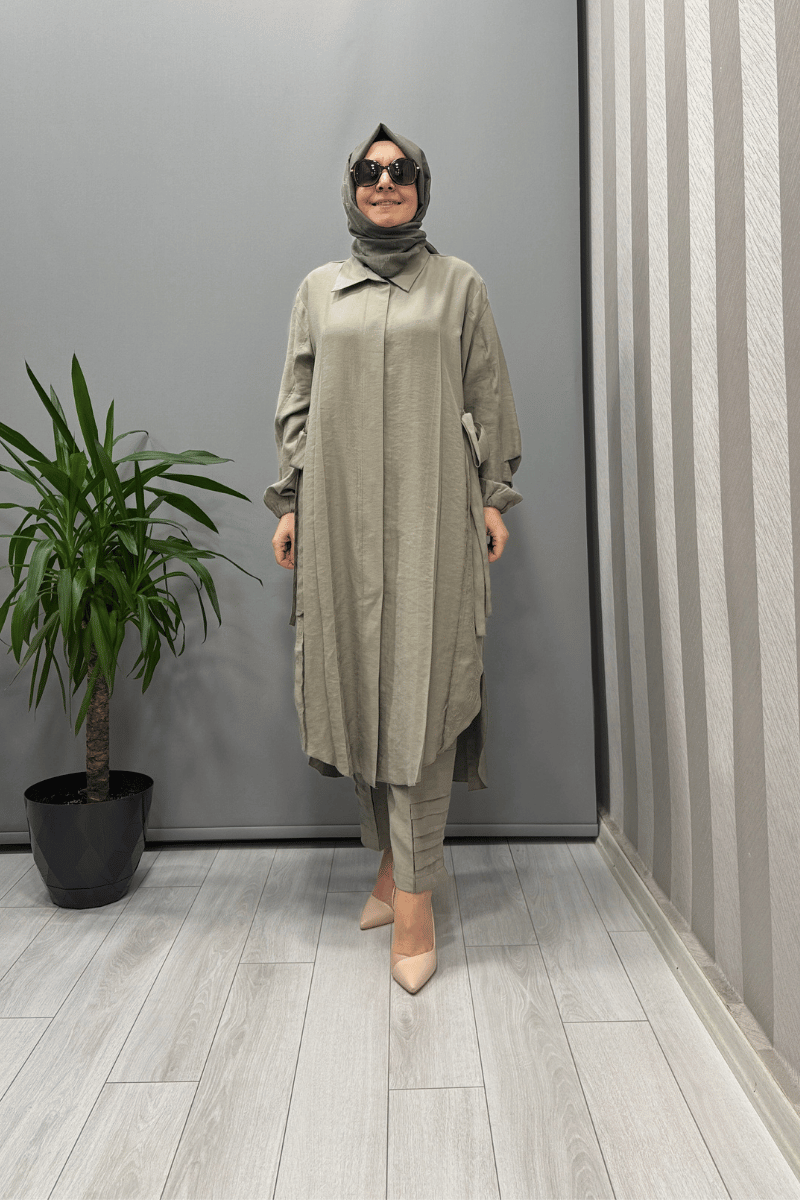 Misswhence Nakış Detaylı Gömlek Pantolon Takım Gri 37301