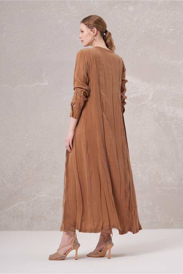 Misswhence Zippered Silk Dress Camel 35800