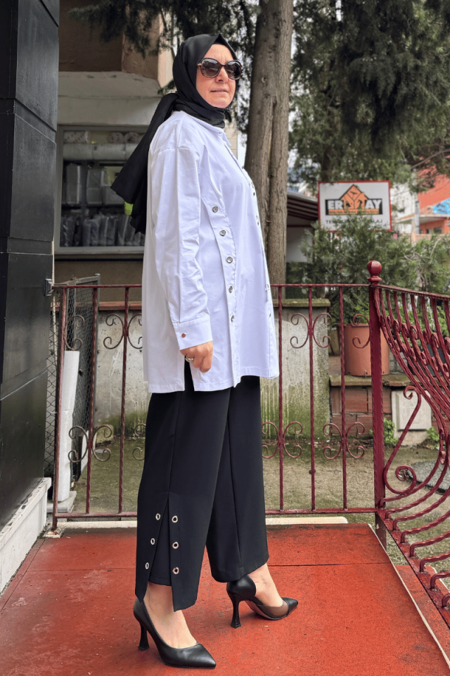 Ghisa Kuş Gözlü Tunik Takım Beyaz 25YGSTKM4696