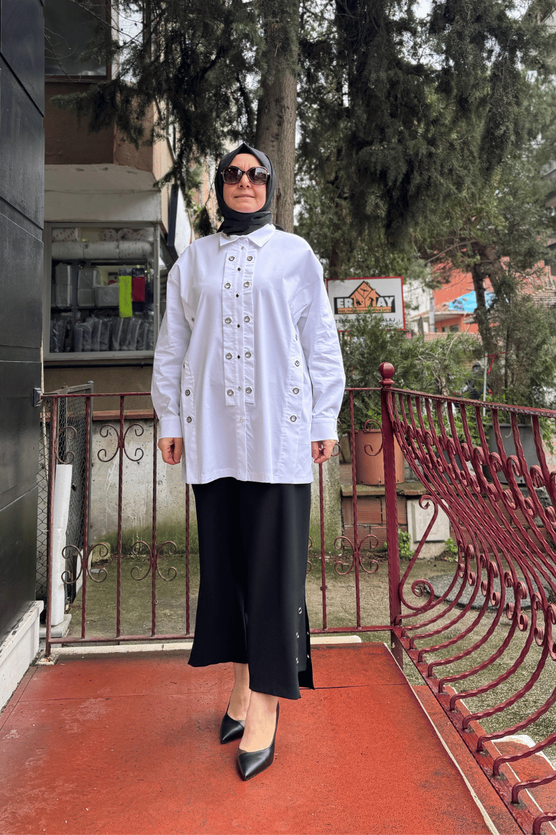 Ghisa Kuş Gözlü Tunik Takım Beyaz 25YGSTKM4696