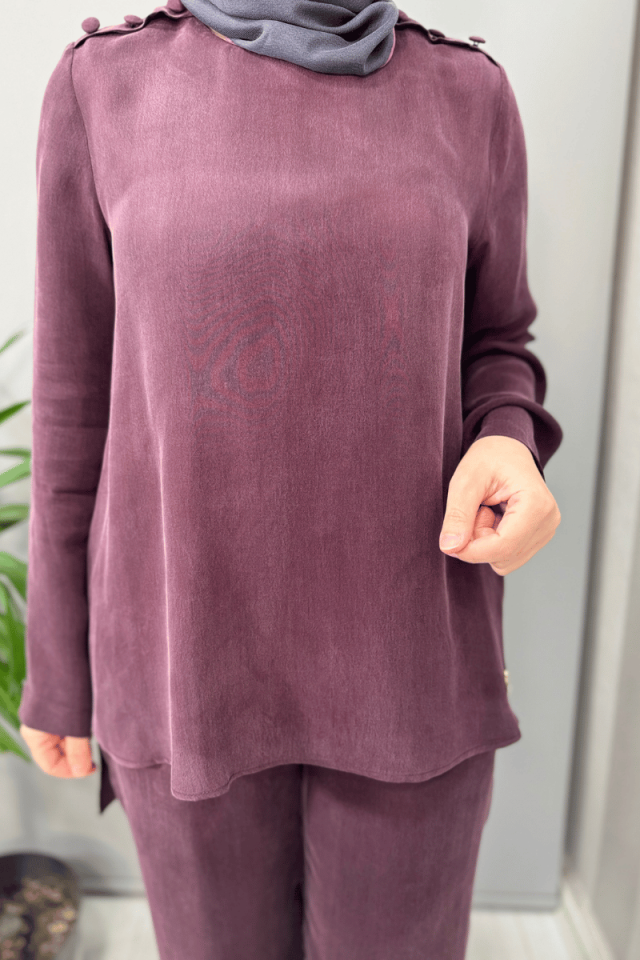 Miss Dalida Omuz Düğme Detaylı Bluz Bordo T25Y-6067