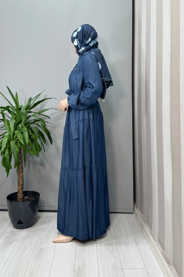 Misswhence Çıtçıtlı Tensel Kot Elbise Lacivert 37842