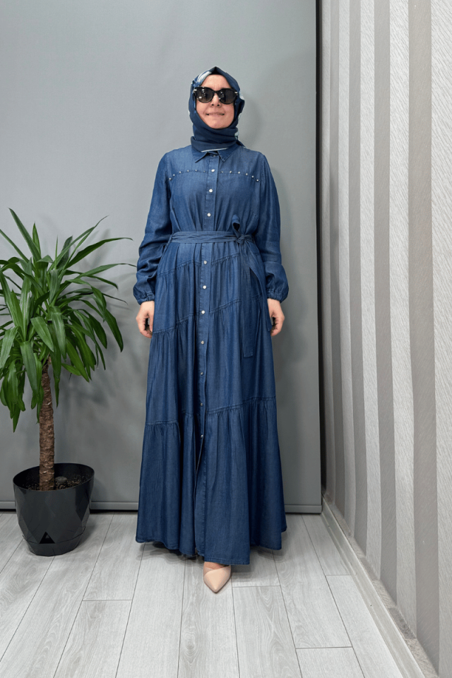 Misswhence Çıtçıtlı Tensel Kot Elbise Lacivert 37842