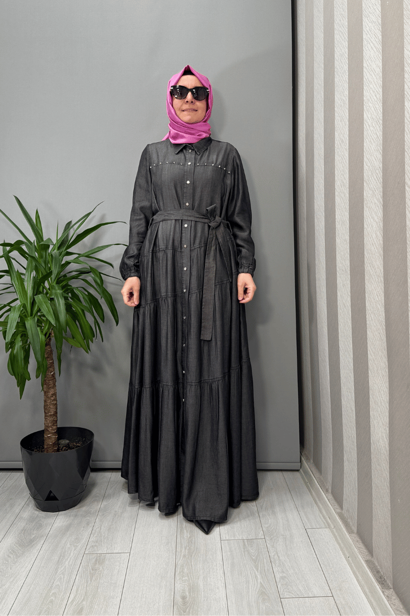 Misswhence Çıtçıtlı Tensel Kot Elbise Gri 37842