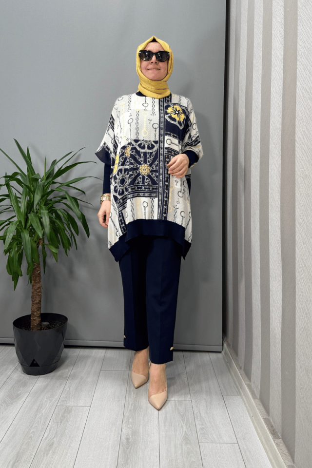 Ghisa Desenli Tunik Lacivert-Sarı 25YÖRTNK4016
