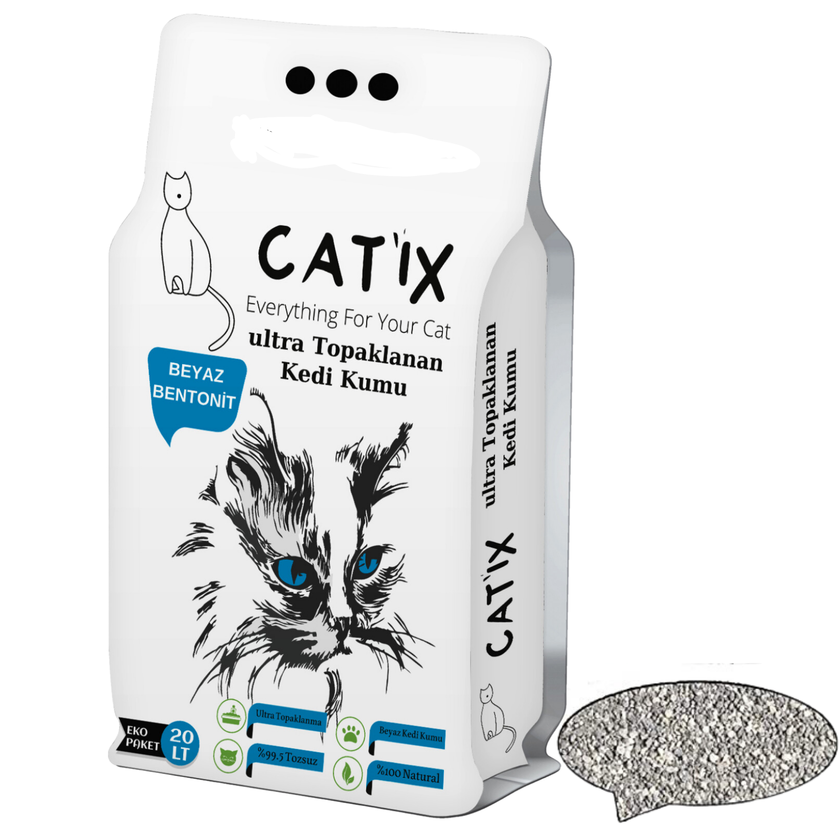 Catix Aktif Karbonlu  bentonit kedi kumu 20 Lt