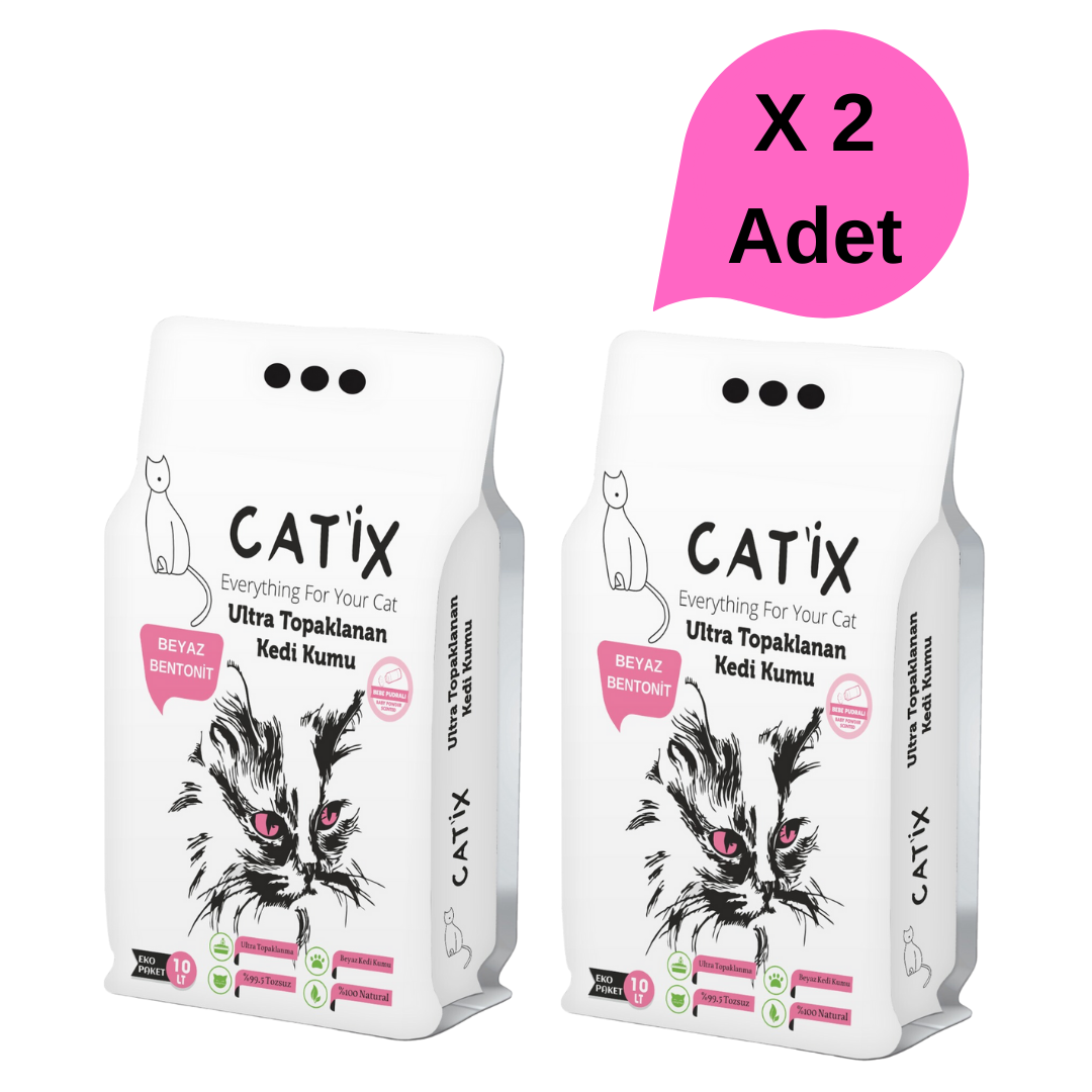 Catix 10Lt X 2 Adet Beyaz Bentoint Pudra Kokulu Ince Taneli Kedi Kumu Ultra Topaklanma