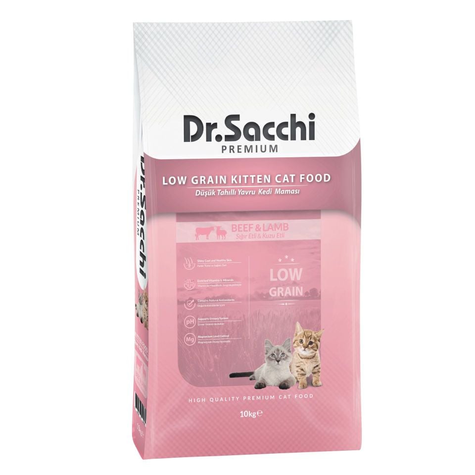 Dr. Sacchi Premium Sığır ve Kuzu Etli Düşük Tahıllı Yavru Kedi Maması 10 Kg