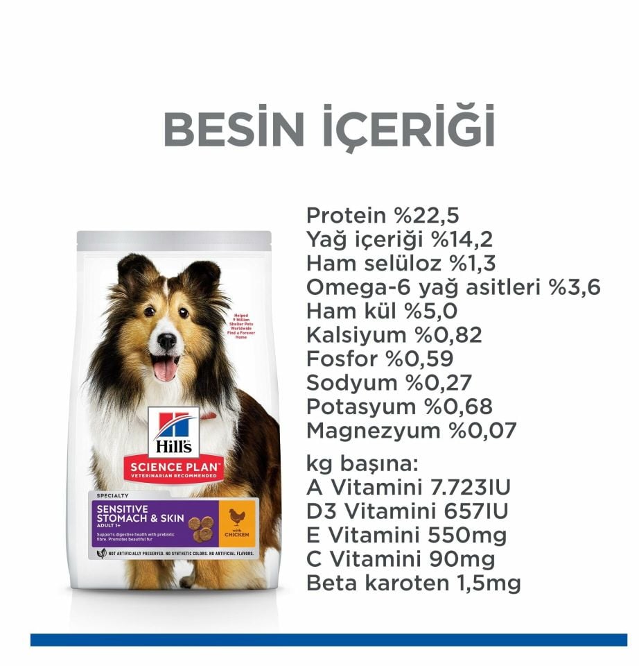 Hill's Science Plan Sensitive Stomach Skin Tavuklu Yetişkin Köpek Maması 2,5 Kg