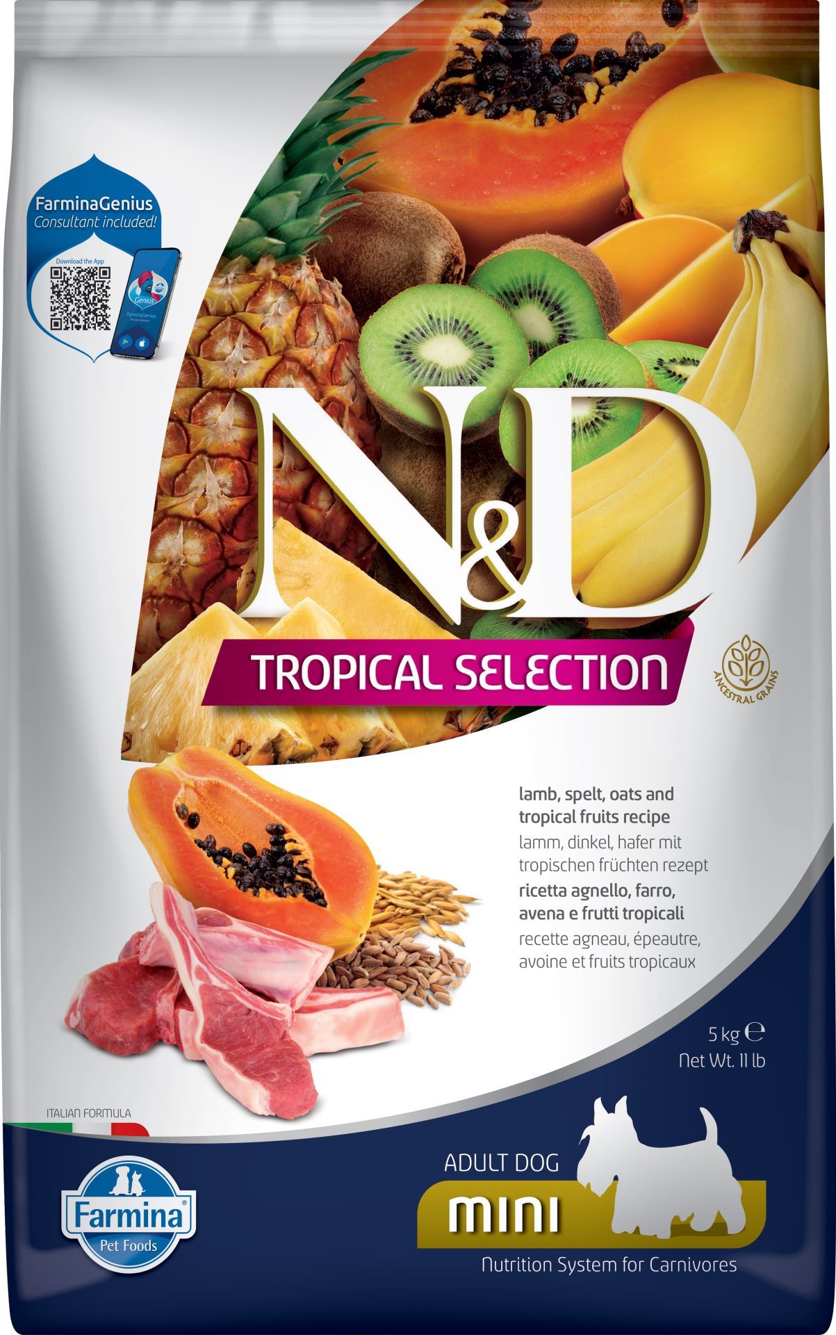 N&D TROPICAL Selection Kuzu Etli ve Tropikal Meyveli Küçük Irk Yetişkin Köpek Maması 5 Kg