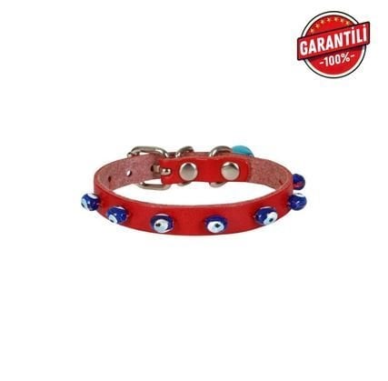 CATTİE BONCUKLU DERİ KEDİ TASMASI KIRMIZI 1X16-20CM