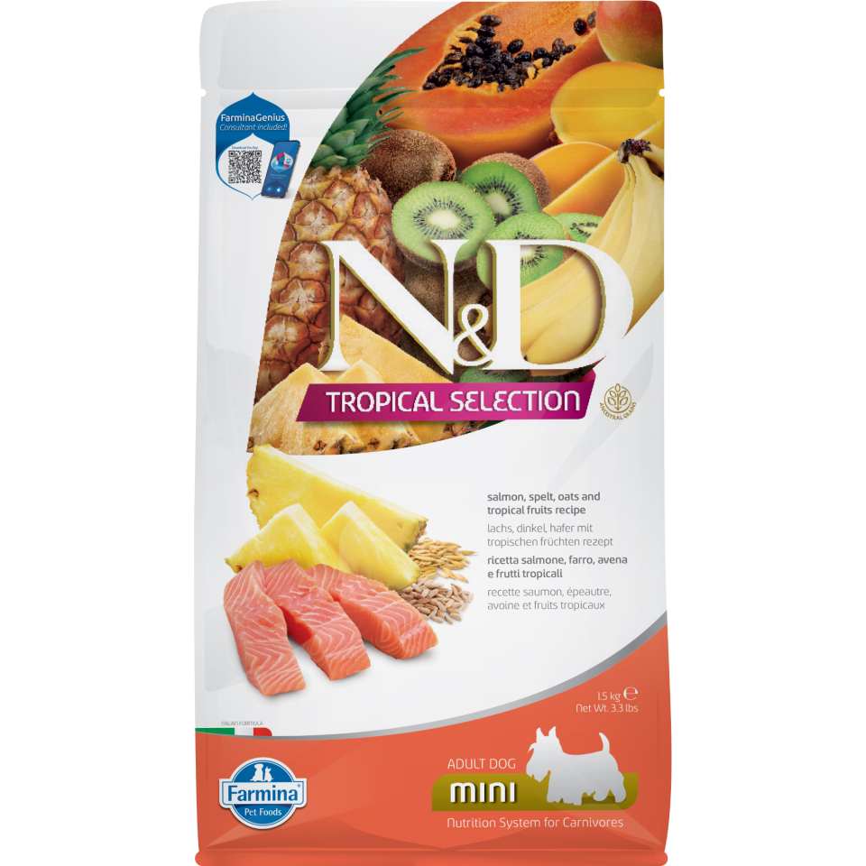 N&D Tropical Selection Somonlu ve Tropikal Meyveli Mini Irk Yetişkin Köpek Maması 1,5 Kg