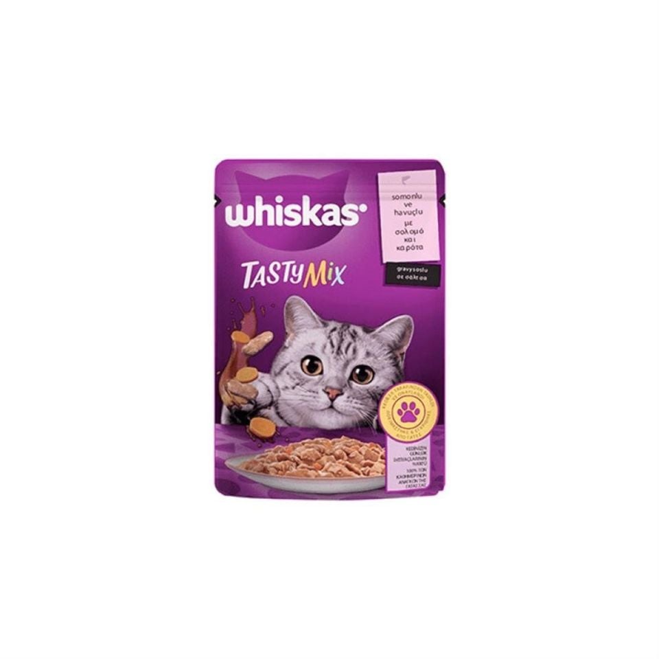 Whiskas Pouch Tasty Mix Gravy Somonlu ve Havuçlu Yetişkin Kedi Yaş Maması 85 Gr