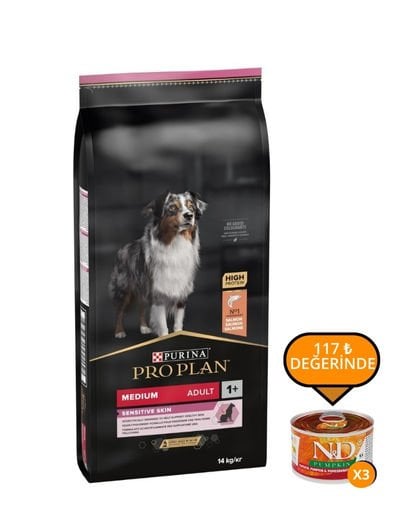 Pro Plan Medium Sensitive Skin Somonlu Orta Irk Yetişkin Köpek Maması 14 Kg