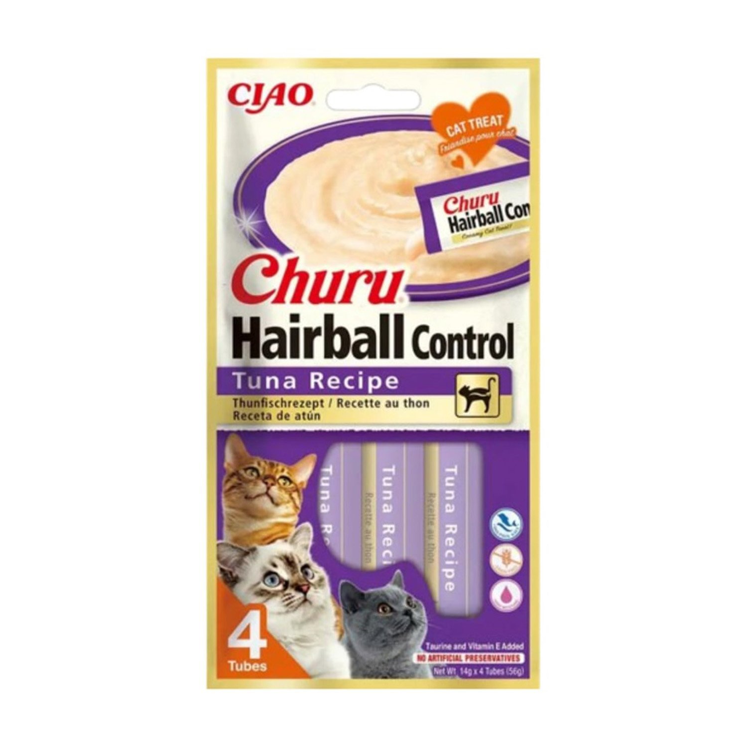 Ciao Churu Hairball Tüy Yumaği Kontrollü Ton Balıklı Ödül Maması 4 X 14 Gr