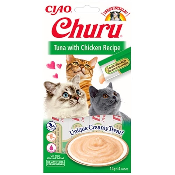 CIAO Churu Cream Ton Balıklı ve Tavuklu Sıvı Kedi Ödül Maması 14gr (4'lü)