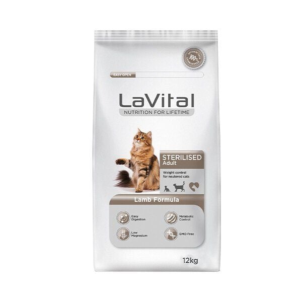 LaVital Kilo Kontrollü Kısırılaştırılmış Kuzu Etli Yetişkin Kedi Maması 12 Kg