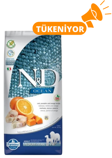 N&D Tahılsız Ocean Balıklı ve Balkabaklı Medium Maxi Yetişkin Kuru Köpek Maması 12 Kg