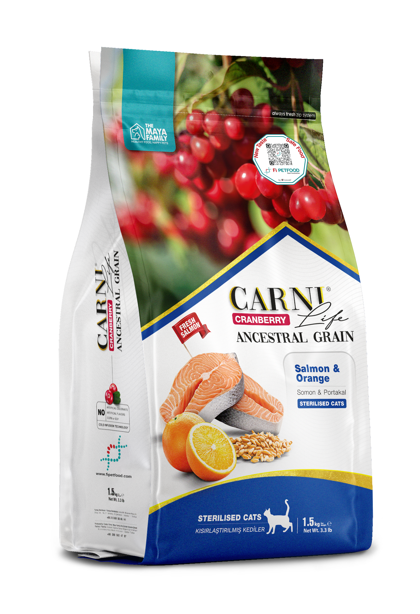 CARNI CARNI LIFE CRANBERRY ANCESTRAL GRAIN KEDI SOMON &PORTAKAL KISIRLASTIRILMIS 10 KG