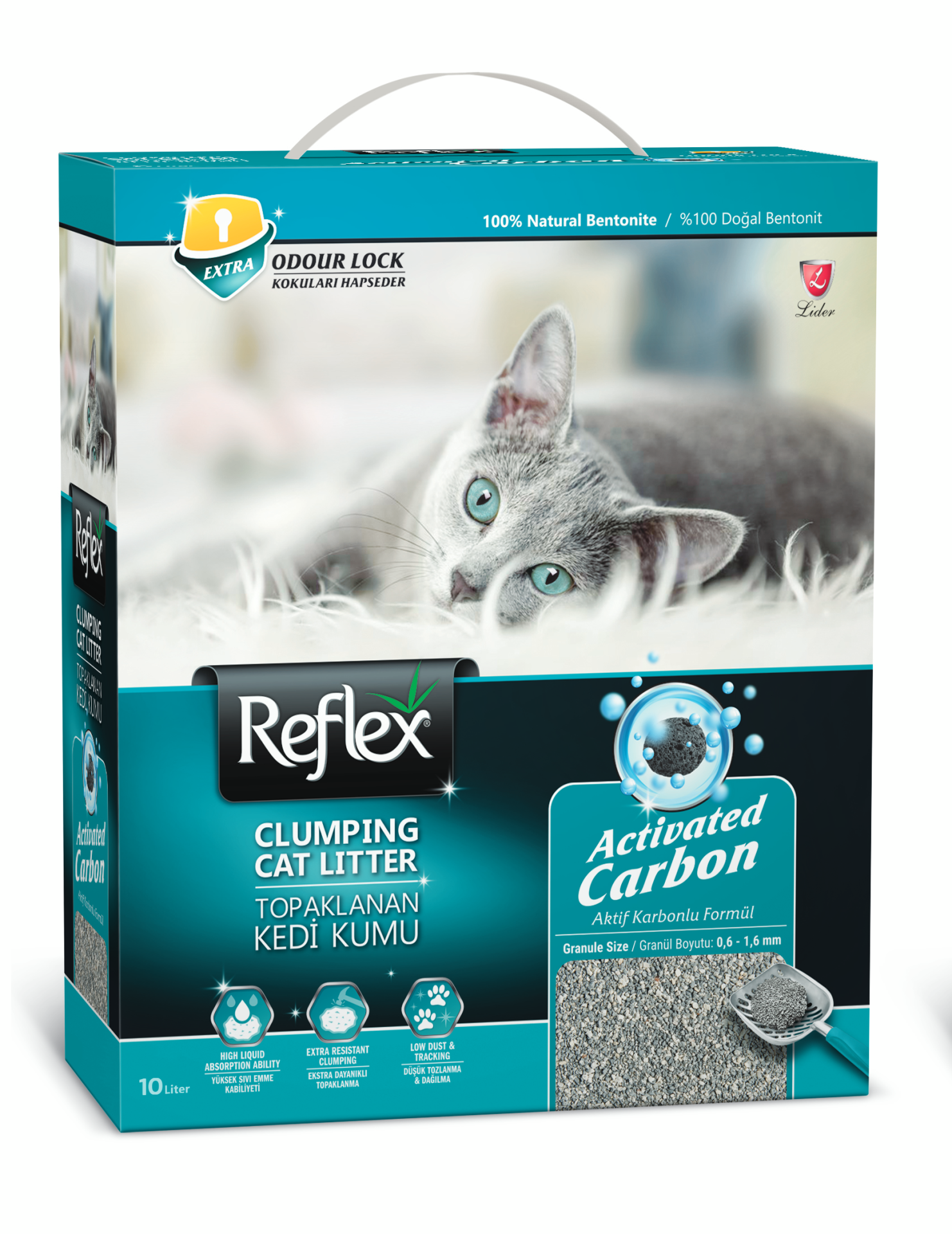 Reflex Aktif Karbonlu Topaklanan Kedi Kumu 10 Lt