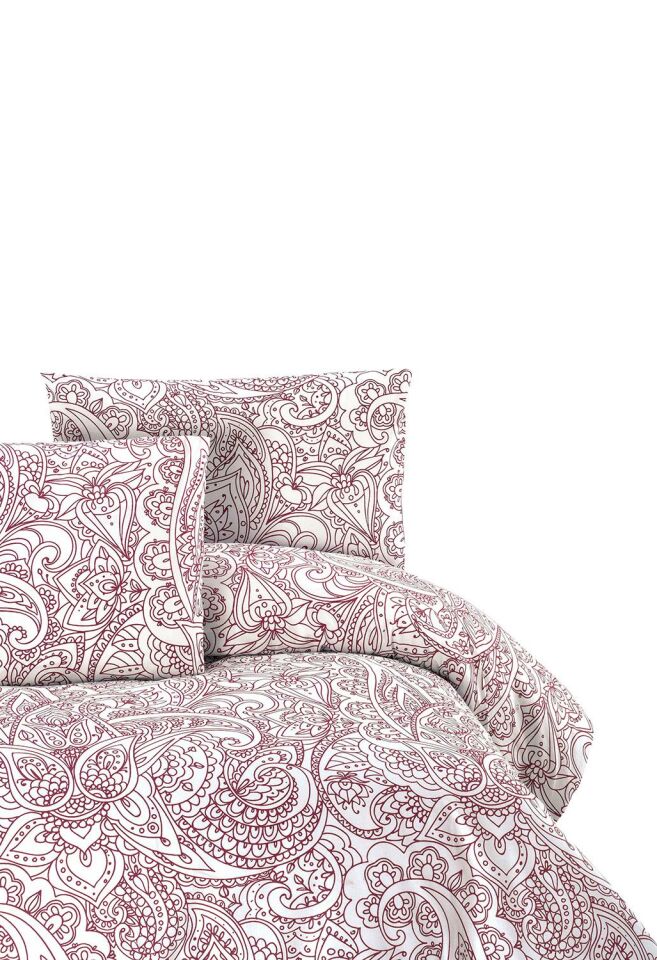 Menderes Home Cotton Collection Ranforce Çift Kişilik Nevresim+Yastık Şal Bordo