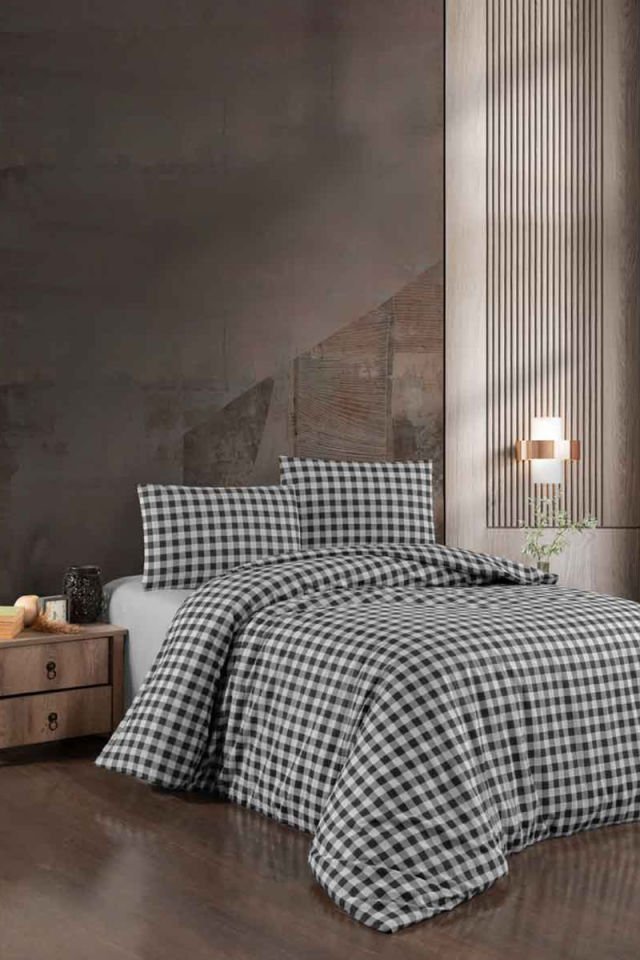 Menderes Home Cotton Collection Flanel R Tek Kişilik Nevresim Takımı Mongar Siyah