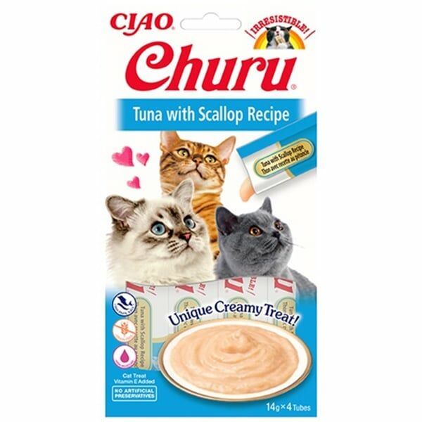 EU104-CİAO CHURU CREAM TON BALIKLI VE DENİZ TARAKLI KEDİ ÖDÜL KREMASI 4X14 GR