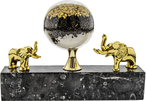 Golden Elephant Abundance Object on a Marble Base