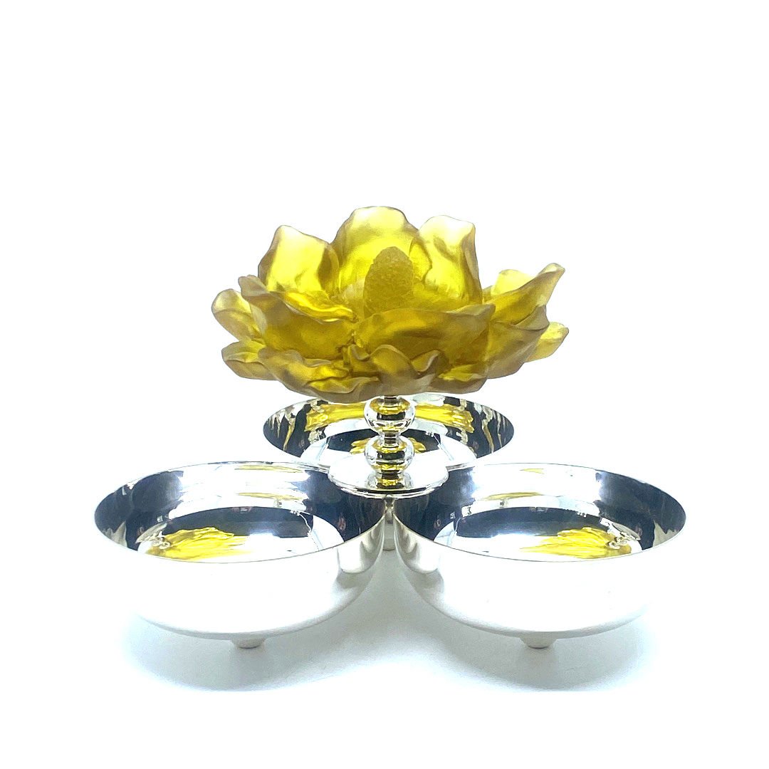 Üçlü Sarı Çiçekli Gümüş Kaplama Çerezlik