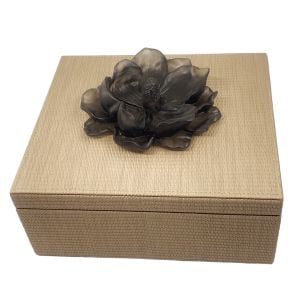 Beige Leather Box with Flower Lid (L)