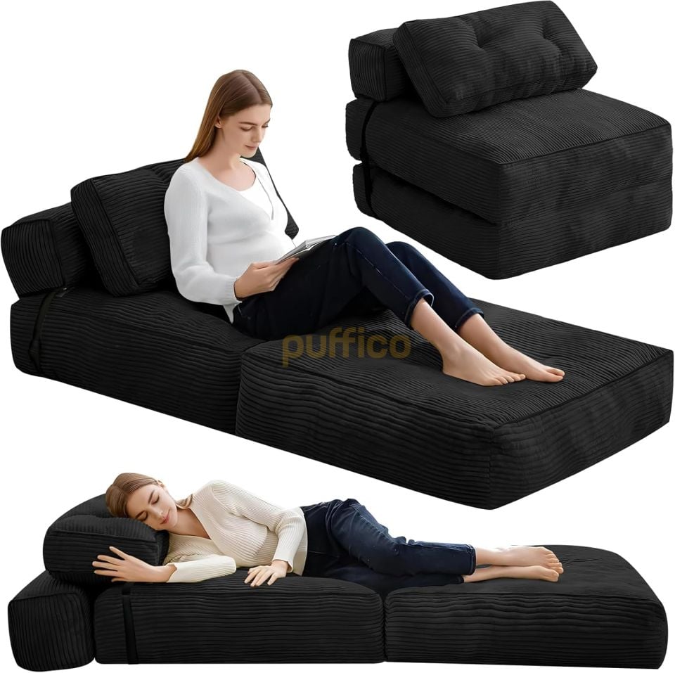 Ergonomik Destekli Katlanabilir Kanepe Yatak, Küçük Alanlar İçin Dönüştürülebilir Yataklı Kanepe siyah