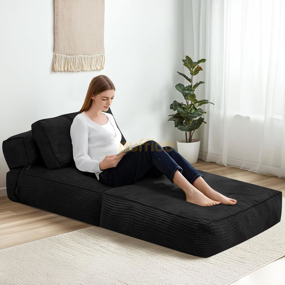 Ergonomik Destekli Katlanabilir Kanepe Yatak, Küçük Alanlar İçin Dönüştürülebilir Yataklı Kanepe siyah