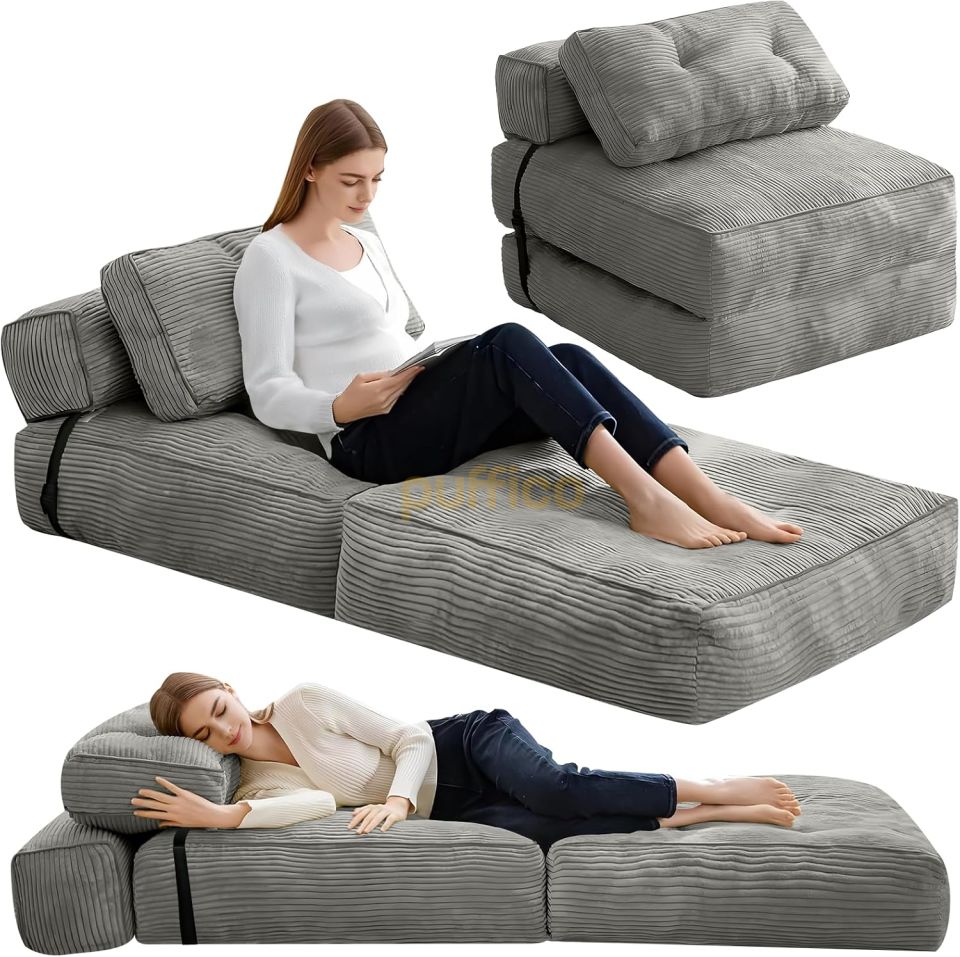 Ergonomik Destekli Katlanabilir Kanepe Yatak, Küçük Alanlar İçin Dönüştürülebilir Yataklı Kanepe gri