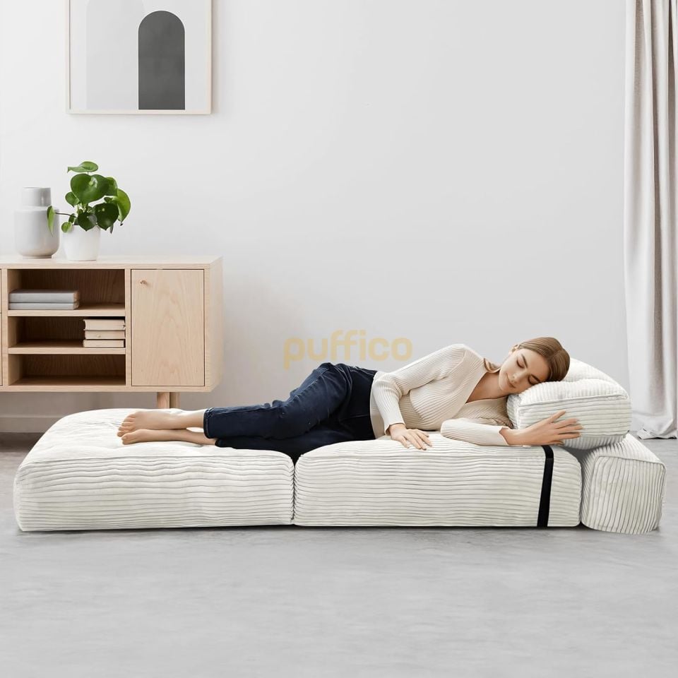 Ergonomik Destekli Katlanabilir Kanepe Yatak, Küçük Alanlar İçin Dönüştürülebilir Yataklı Kanepe krem
