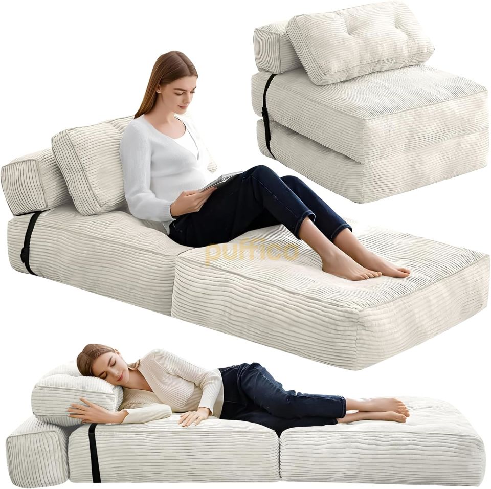 Ergonomik Destekli Katlanabilir Kanepe Yatak, Küçük Alanlar İçin Dönüştürülebilir Yataklı Kanepe krem
