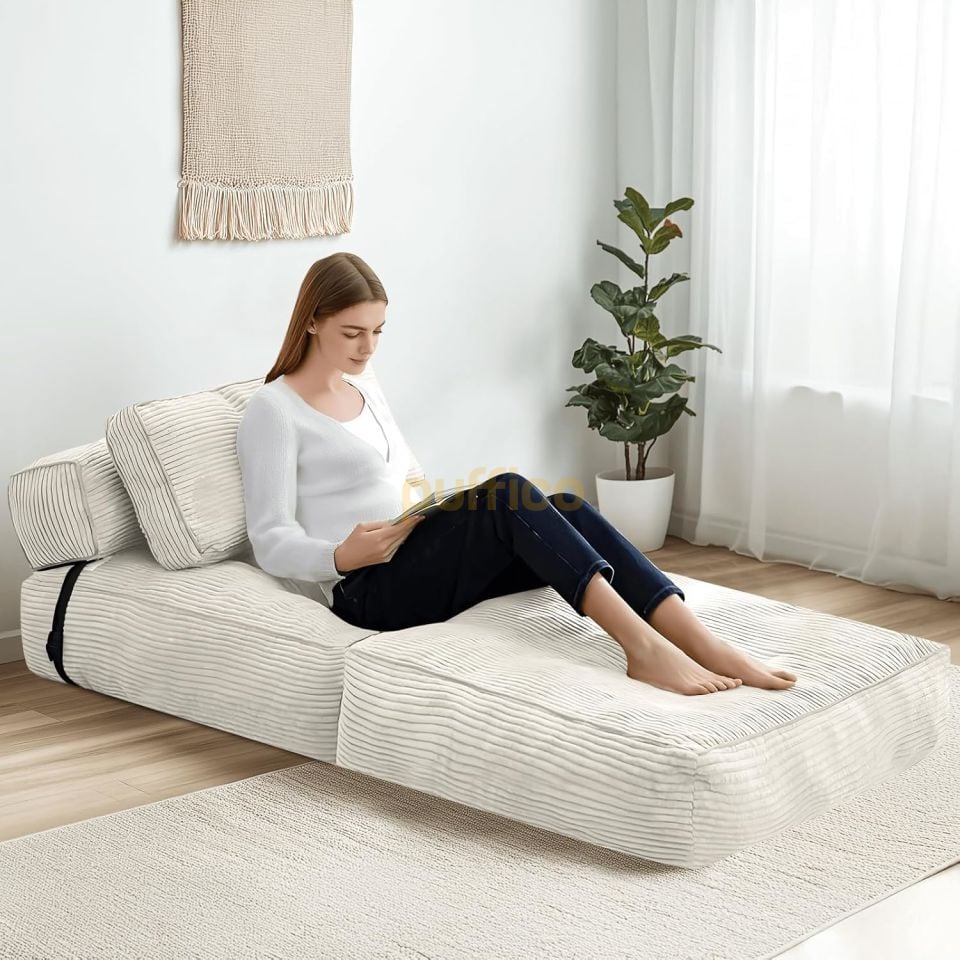 Ergonomik Destekli Katlanabilir Kanepe Yatak, Küçük Alanlar İçin Dönüştürülebilir Yataklı Kanepe krem