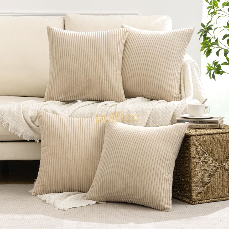 Kırlent Kılıfları 40x40 cm 4'lü Set Modern Dekoratif Kırlent Kılıfları Yumuşak Kadife Ev Dekorasyonu bej - 40x40