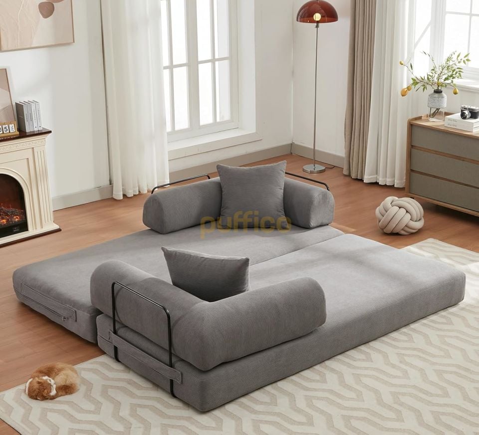 Dönüştürülebilir Yataklı Çekyat,Katlanabilir Yataklı Kanepe,Oturma Odası,L şeklinde Kolçaklı Kanepe gri - 80x160