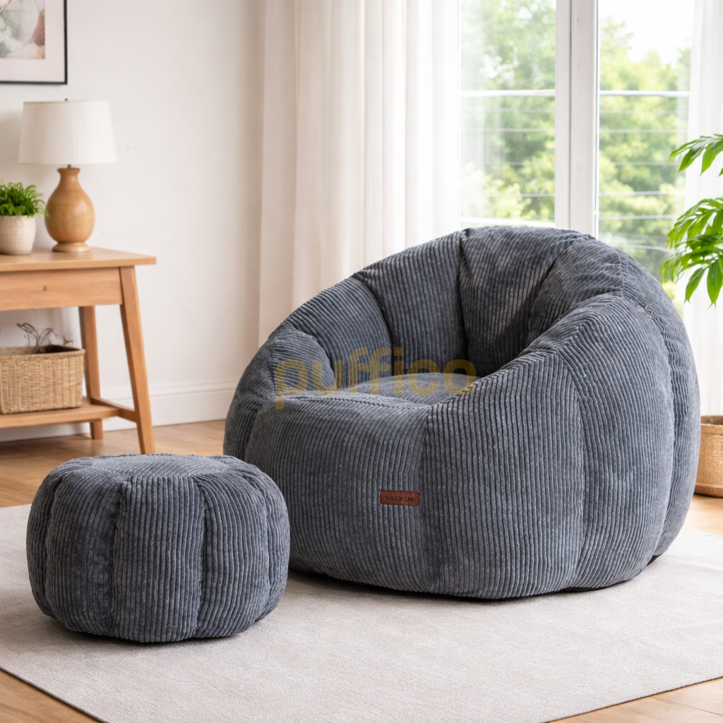 Ergonomik Yer Tipi TV Koltuğu – Yetişkin Armut Puf Berjer 105x80 cm | Modern Salon & Balkon Koltuğu gri