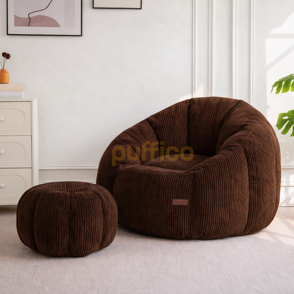 Ergonomik Yer Tipi TV Koltuğu – Yetişkin Armut Puf Berjer 105x80 cm | Modern Salon & Balkon Koltuğu acı kahve