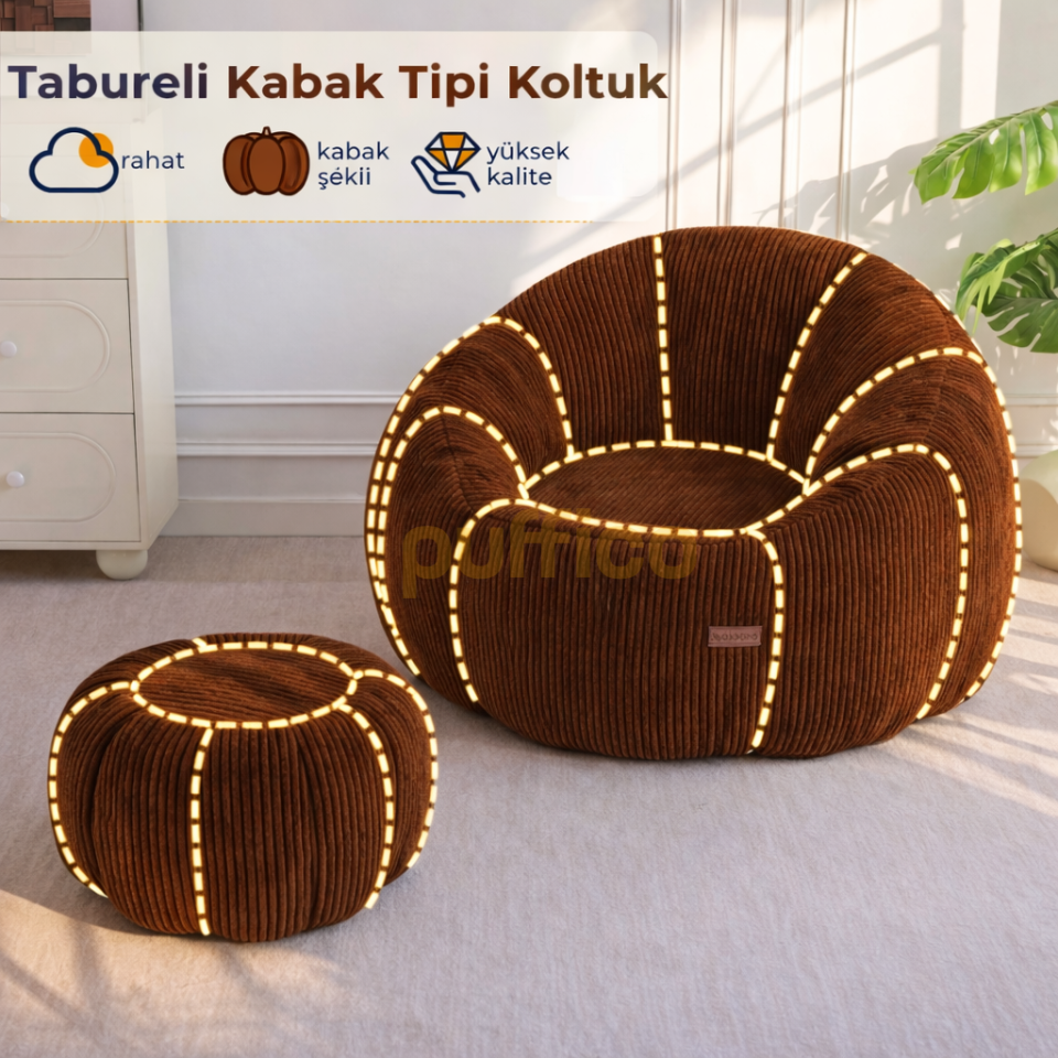 Ergonomik Yer Tipi TV Koltuğu – Yetişkin Armut Puf Berjer 105x80 cm | Modern Salon & Balkon Koltuğu acı kahve