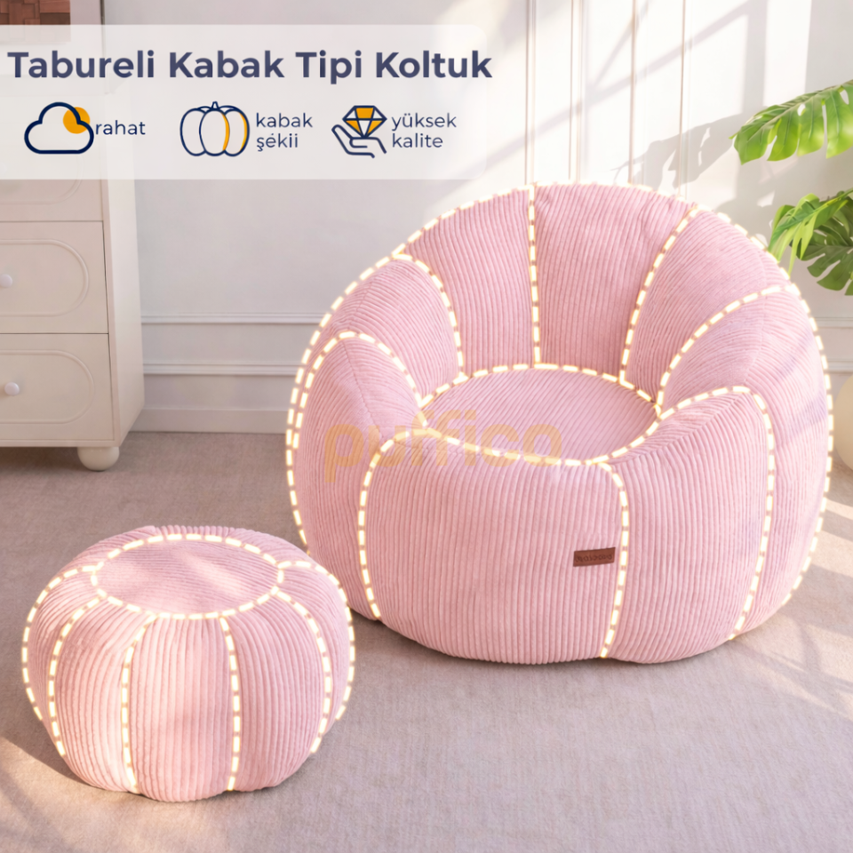 Ergonomik Yer Tipi TV Koltuğu – Yetişkin Armut Puf Berjer 105x80 cm | Modern Salon & Balkon Koltuğu pudra
