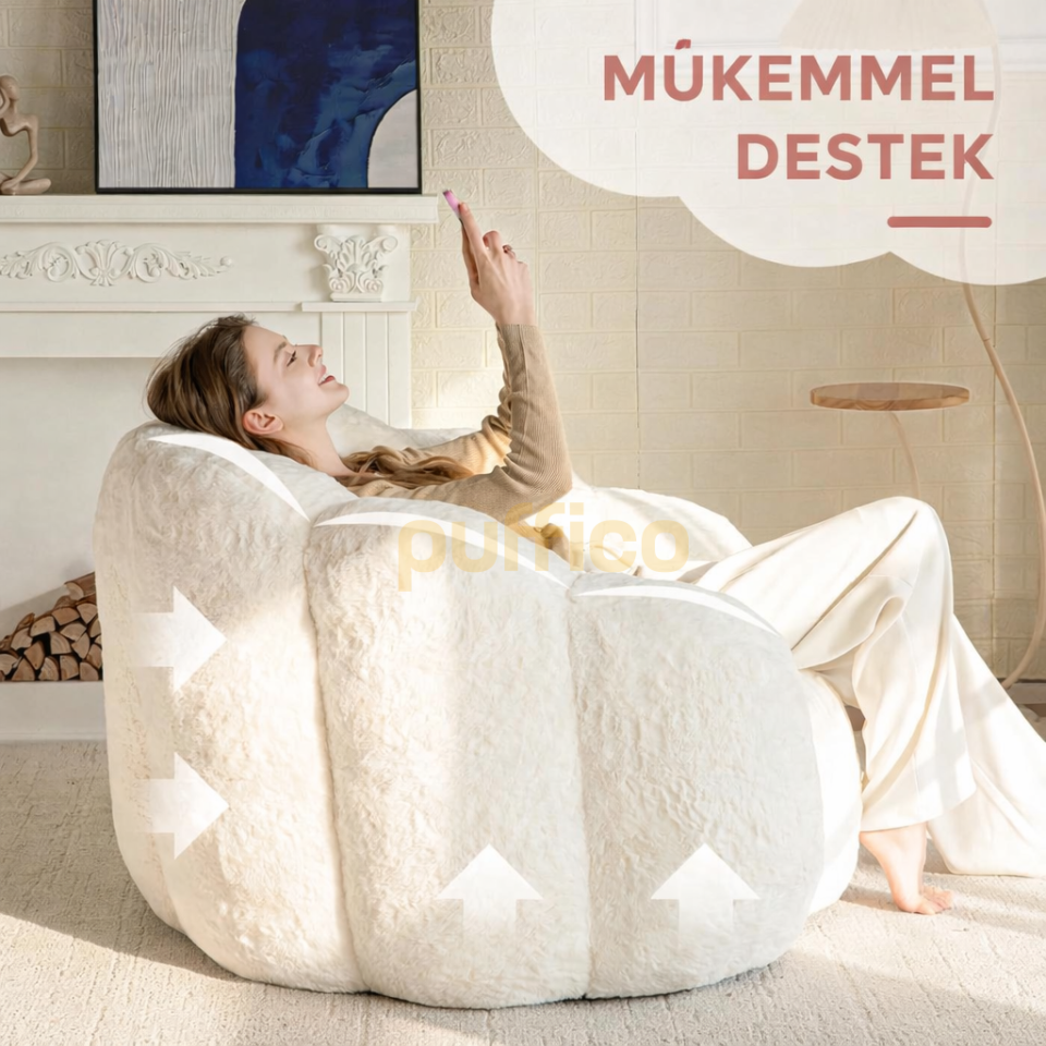 Puf Koltuk Çiçek Tasarımlı Peluş Armut Koltuk Rahat TV ve Okuma Koltuğu 105x80 cm krem