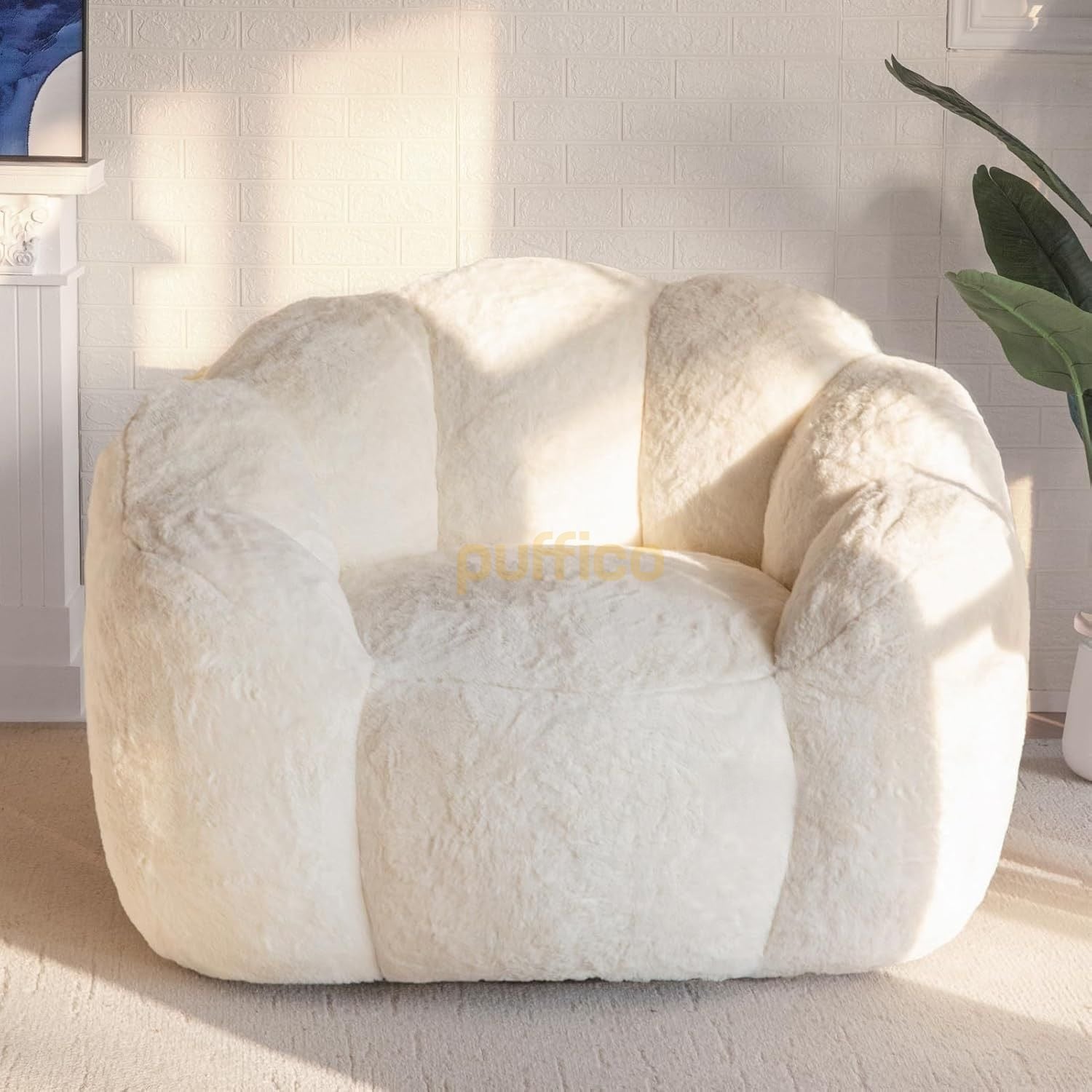 Puf Koltuk Çiçek Tasarımlı Peluş Armut Koltuk Rahat TV ve Okuma Koltuğu 105x80 cm krem
