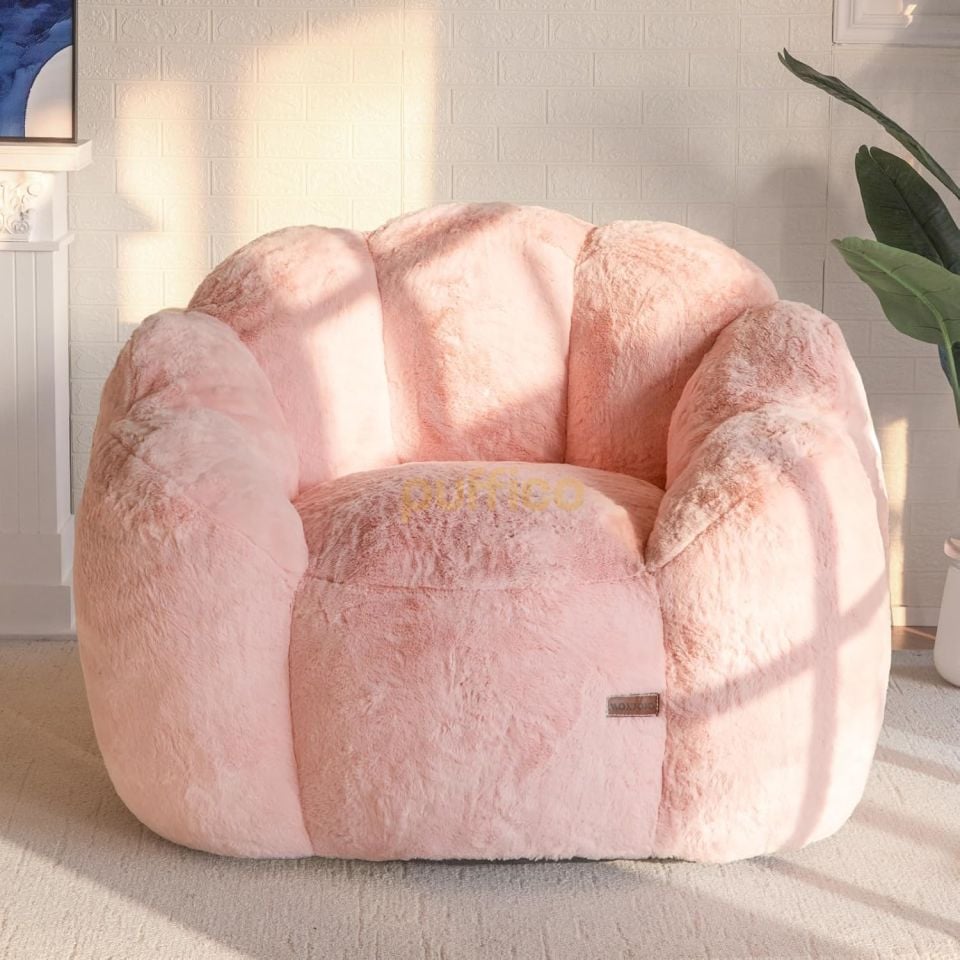 Puf Koltuk Çiçek Tasarımlı Peluş Armut Koltuk Rahat TV ve Okuma Koltuğu 105x80 cm pembe