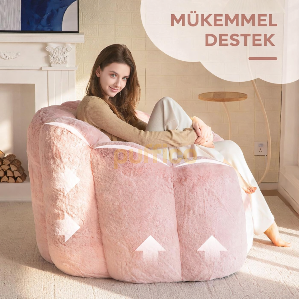 Puf Koltuk Çiçek Tasarımlı Peluş Armut Koltuk Rahat TV ve Okuma Koltuğu 105x80 cm pembe