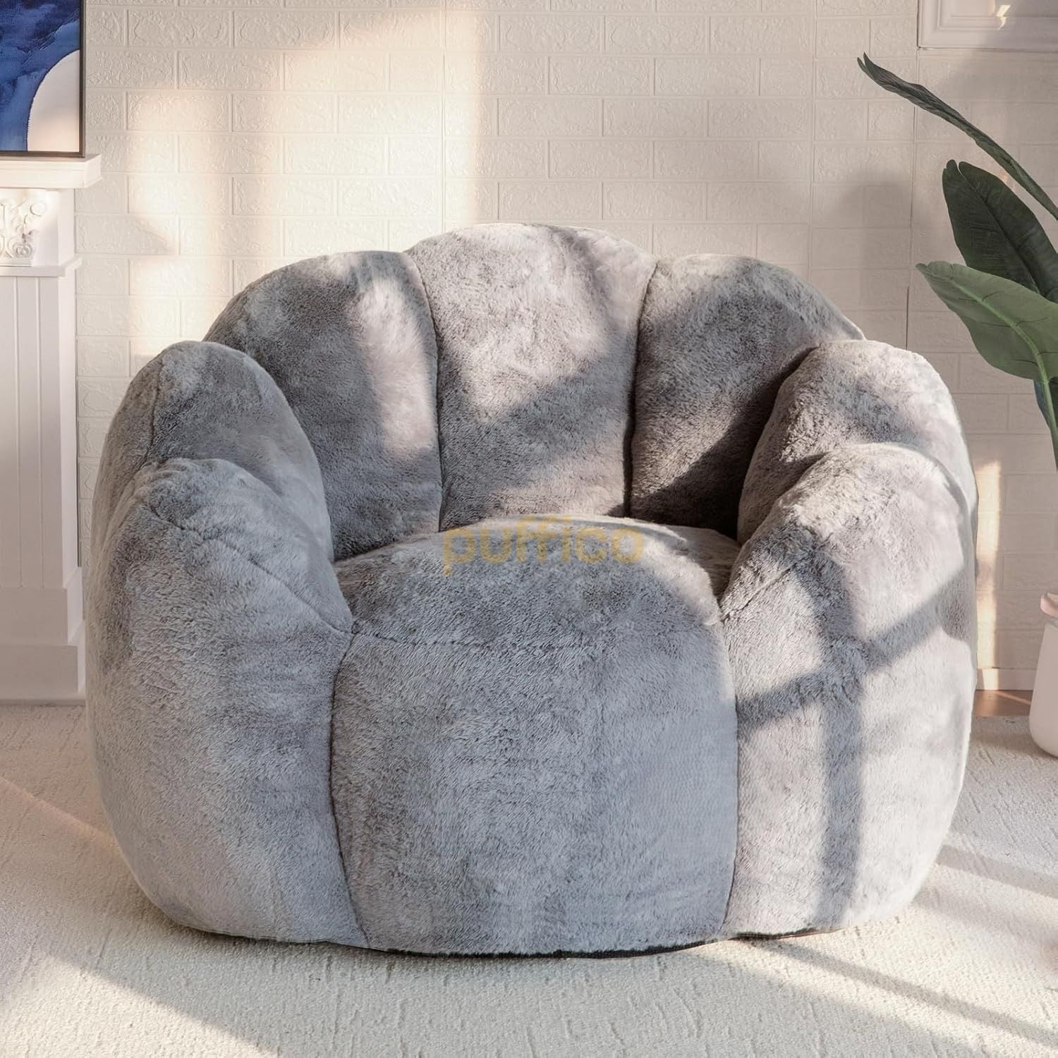 Puf Koltuk Çiçek Tasarımlı Peluş Armut Koltuk Rahat TV ve Okuma Koltuğu 105x80 cm koyu gri