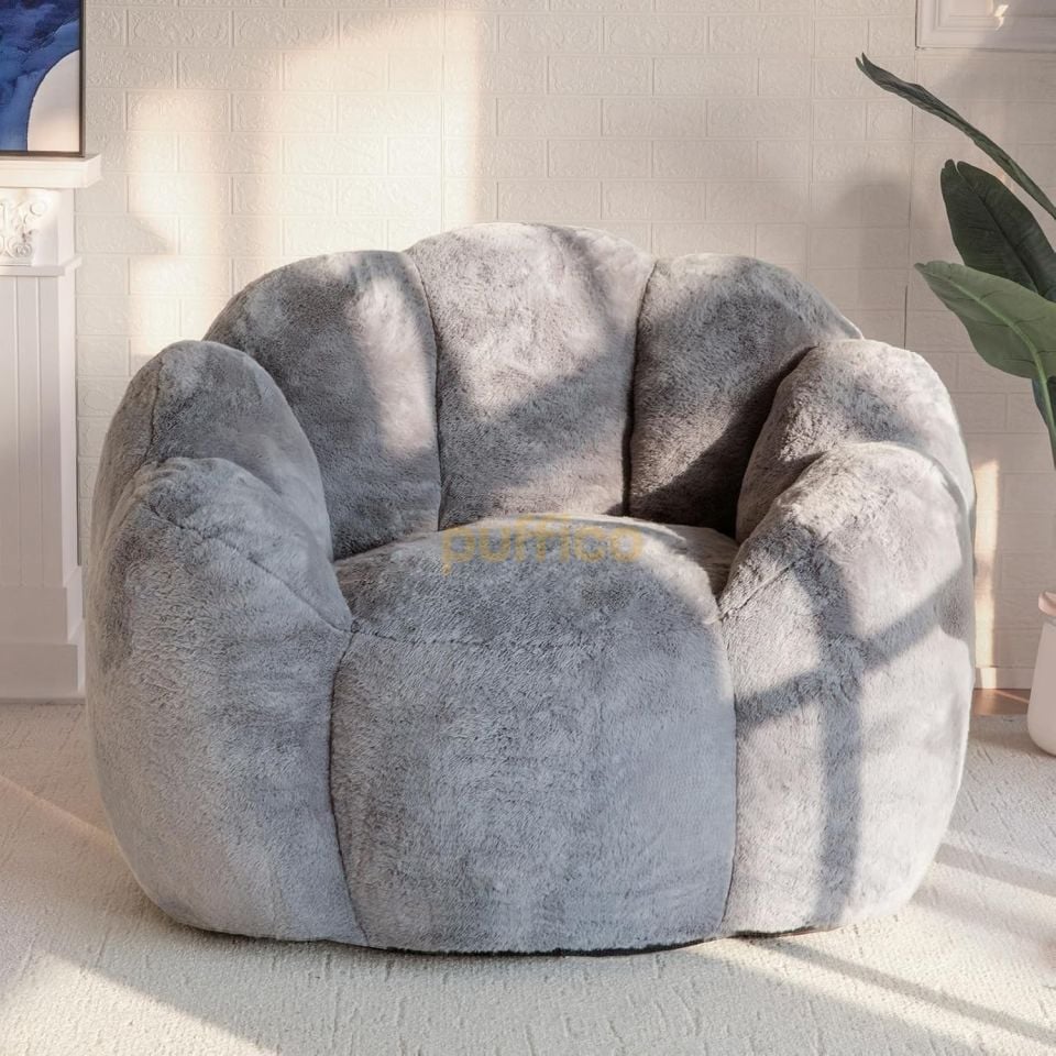 Puf Koltuk Çiçek Tasarımlı Peluş Armut Koltuk Rahat TV ve Okuma Koltuğu 105x80 cm koyu gri